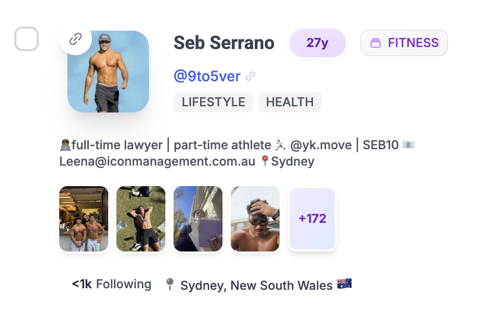 Seb Serrano — fitness and lifestyle creator profile on Social Cat